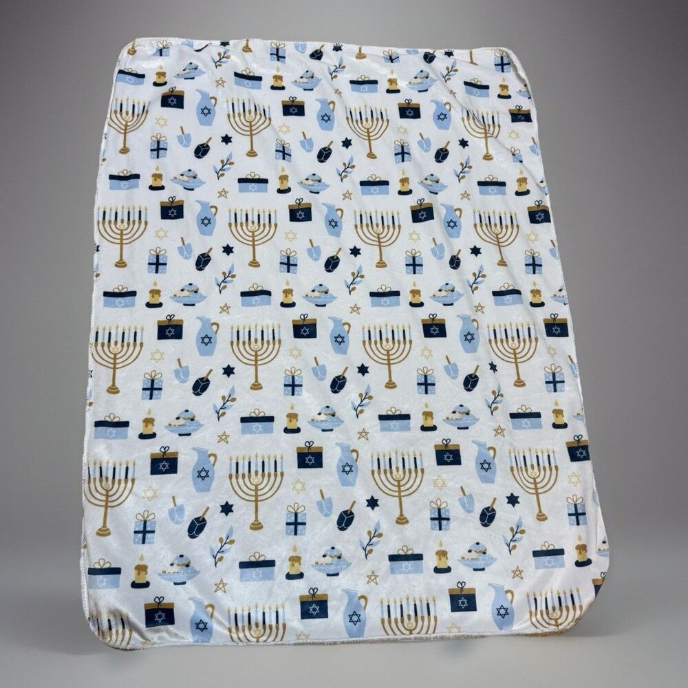 Oeko-Tex HANUKKAH MENORAH SUPER SOFT BABY BOY BLANKET Sherpa
